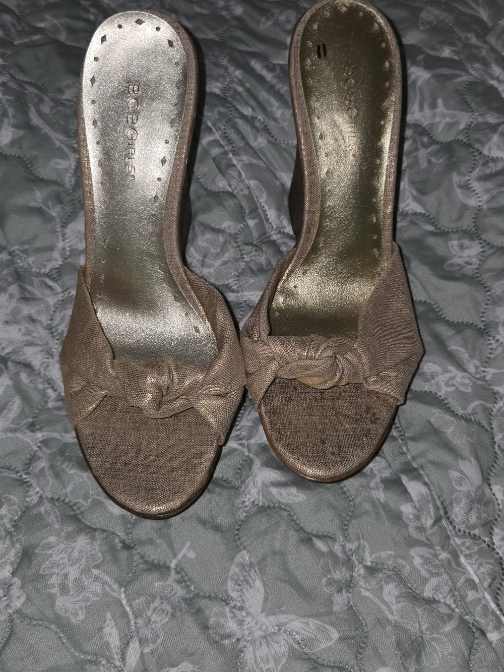 BCBGeneration Taupe Knot Slide Mules